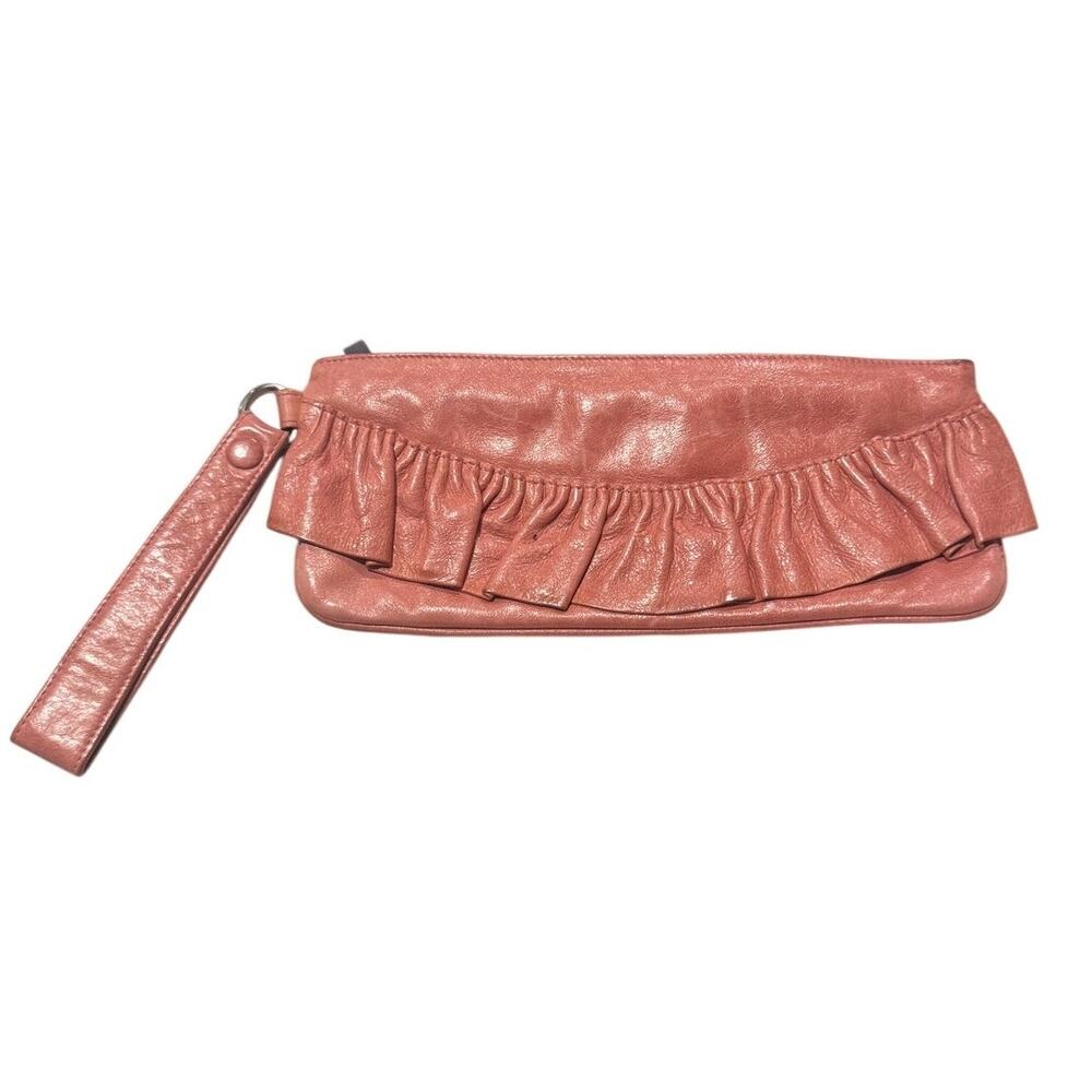 Hobo International Pink Leather Ruffle Wristlet Clutch Bag Y2K Boho Romantic